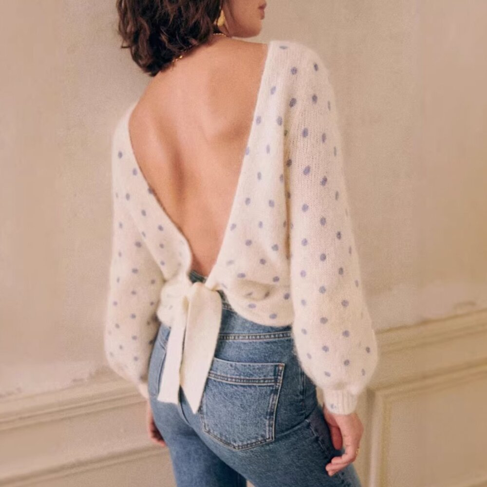 Sezane Cream Sweater with Light Blue Polka Dots - Picture 5 of 6